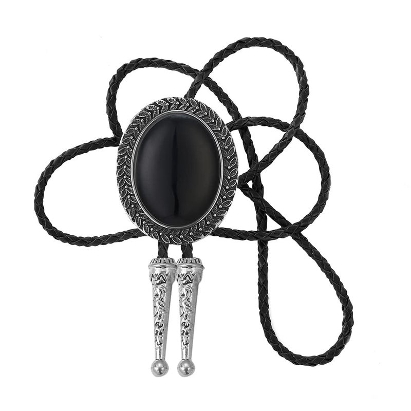 KECOL Fashion Western Native American Handmade Bola tie Vintage Emerald Stone Bolo Tie (Black) - Image 1